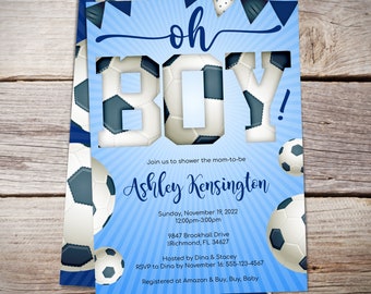 Soccer Baby Shower Invitation, Sports Theme Invite, Soccerballs Decor, Instant Download - B012