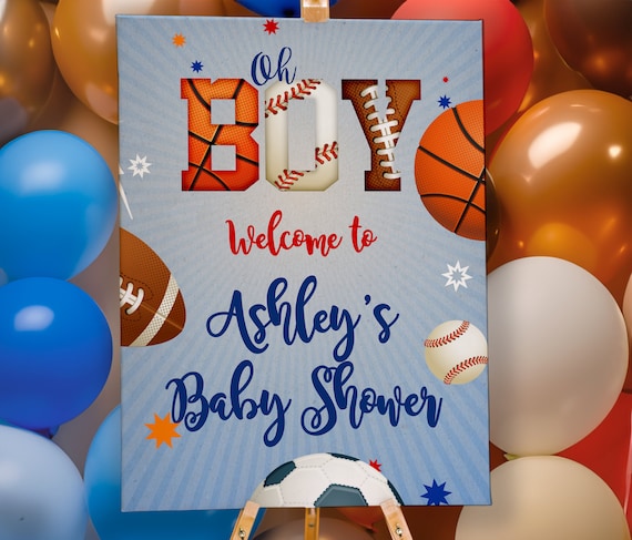 Sports Baby Shower Welcome Sign, Oh Boy Editable Template, MVP Baby Party Sign - Instant Download DIY