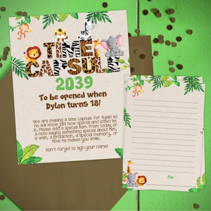 Jungle Birthday Time Capsule Kit - Afdrukbare bord- en berichtkaarten - Jungle Verjaardag of Safari Verjaardag, Wild ONE Time Capsule