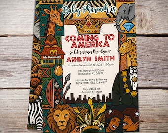 Coming to America Baby Shower Invitation, Africa and Royalty Theme Invite, African Baby Shower,  Instant Download - B032