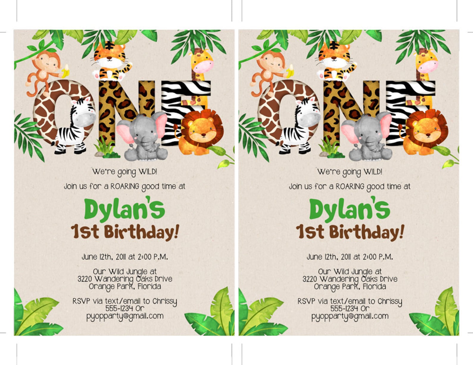 Jungle 1st Birthday Party Invitation Template Jungle Animals Etsy UK