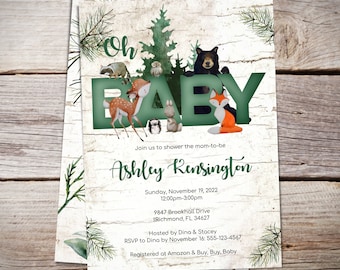 Winter Woodland Baby Shower, Baby Shower Invite w/ Woodland Animals, invitation for Woodland Nursery, Instant Download Editable Template