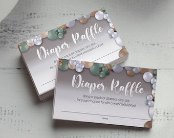 Baby Shower Diaper Raffle Card "Oh Baby" - Gender neutral, Greenery Baby Shower -  Baby Shower Invitation Insert - PDF Printable