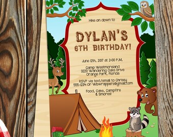 Camping Invitation for Camp Birthday Party - PDF Template to edit yourself - DIY - Create  today!