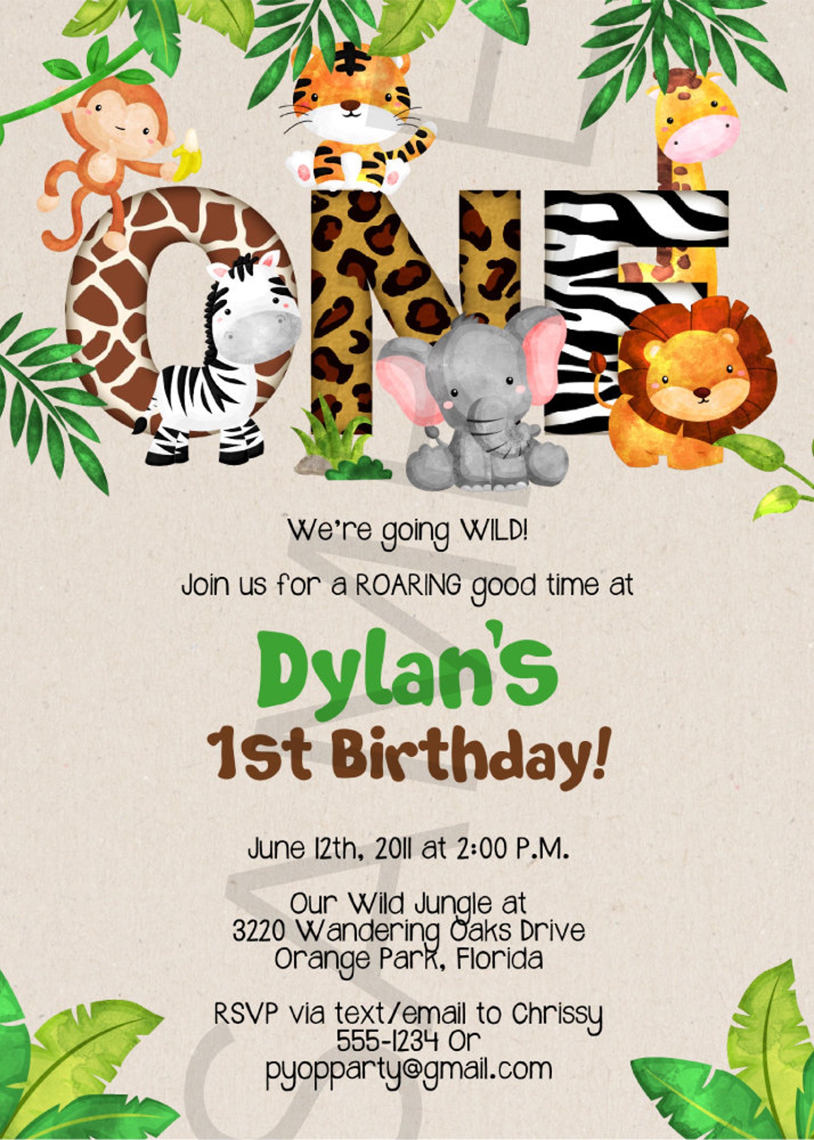 safari invitations 1st birthday