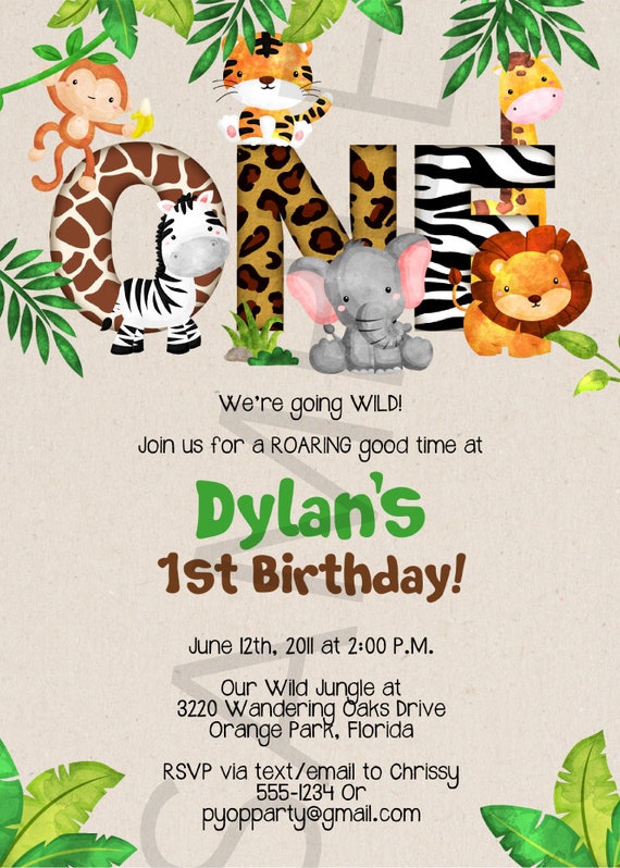 Jungle 1st Birthday Party Invitation Template Jungle Animals - Etsy Jungle 1st Birthday Party Invitation Template Jungle Animals - Etsy