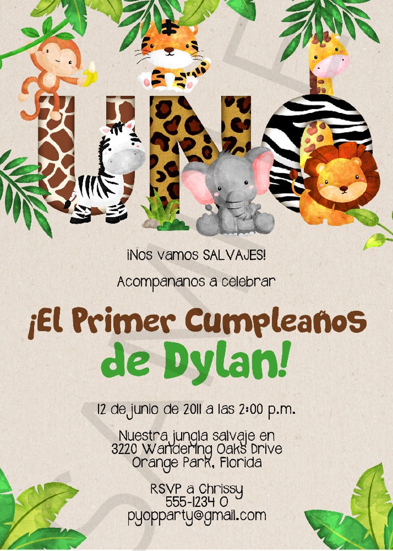 Jungle 1st Birthday Party Invitation Template Spanish Etsy