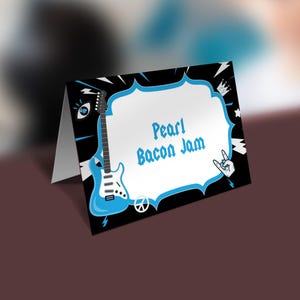 Rock & Roll Babyshower Voedseletiket Tentkaarten of plaatskaarten - bewerkbare gevouwen kaarten