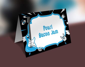 Rock & Roll Baby Shower Food Label Tent Cards or Place Cards - Editable Folded Cards