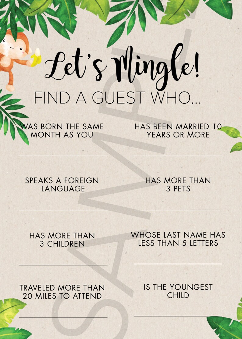 Printable Jungle Baby Shower Games 8 Games Advice Card - Etsy