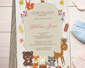 Woodland Animals Baby Shower Invitation - Editable PDF Download Template - DIY - Create  today!