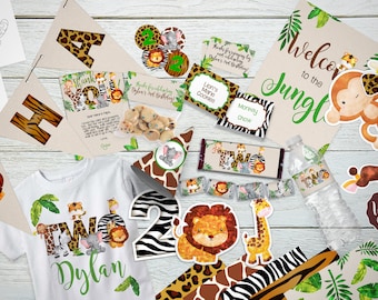 Jungle 2nd Birthday Party Printable Package - Instant Download Editable - Second Birthday Safari Wild Animals - PDF - DIY Create  today!