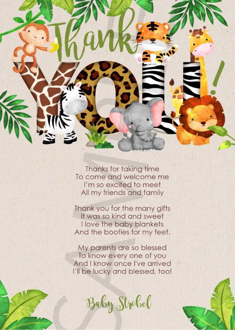 Baby Shower Thank You Cards Jungle Baby Shower Thank You Etsy