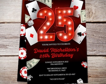 25th Birthday Casino Invitation, 25 Birthday Invitation For Him, Casino Theme, Poker Party, Casino Theme | Instant Download - BI003