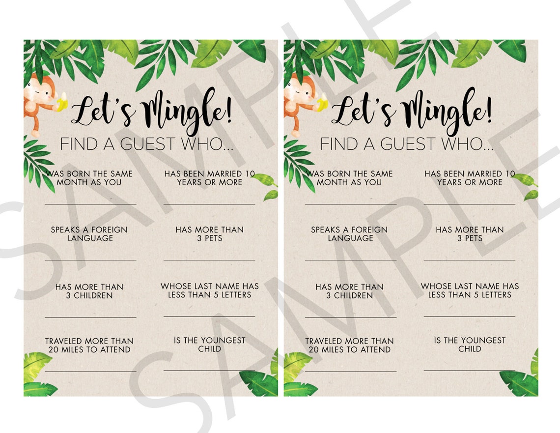 Printable Jungle Baby Shower Games 8 Games Advice Card - Etsy