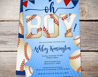 Convite para chá de bebê de beisebol, convite para tema esportivo, decoração de bolas de beisebol, download instantâneo - B012