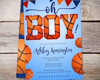 Sports Baby Shower Invitation,  Basketball Theme Invite, Basketballs, Hoops Instant Download - B012