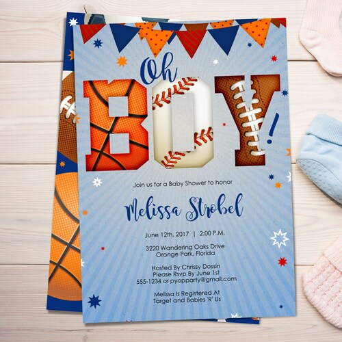 Sports Baby Shower Invitation Sports Theme Invite Sports Etsy
