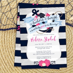 Nautical Baby Shower Invitation Girl, Instant Download Editable Template, Create today!