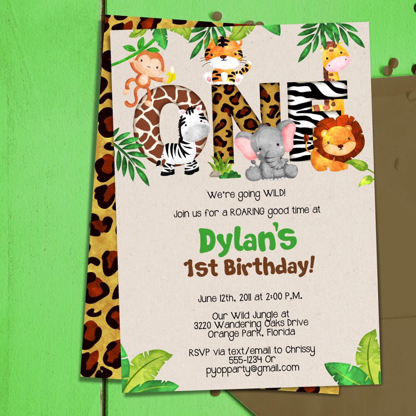 Jungle 1st Birthday Party Invitation Template Jungle Animals Etsy