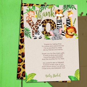 Tarjetas de agradecimiento de baby shower / Nota de agradecimiento de baby shower de la selva / Nota de agradecimiento temática de Safari / Animales de la selva bebé / Personalice el suyo