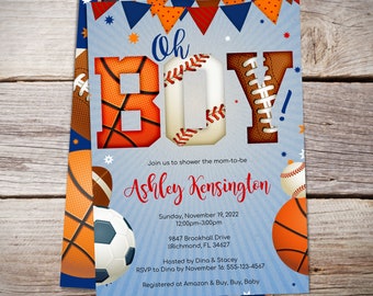 Sports Baby Shower Invitation | Sports Theme Invite | Sports Themed Baby Shower | Boy Baby Shower | Instant Download - B012