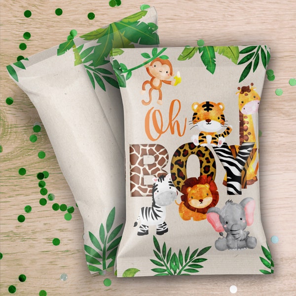 Jungle BOY Baby Shower Chip Bag Wrappers - Printable File to Make Your Own - Oh Boy Baby Shower Snack Bags - Decor - Favor Bags - Goody Bags