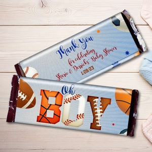 Oh Boy Sports Baby Shower Candy Wrappers - MVP Sport Candy Labels - Baby Shower Candy Bar Wrappers - Instant Download Editable