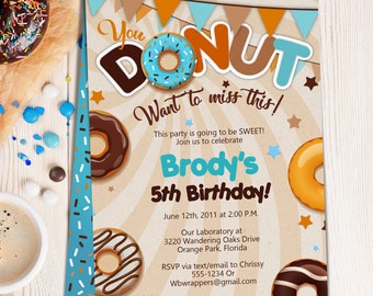 Donut verjaardagsfeestje uitnodiging voor Boy Donut Party - PDF-sjabloon - DIY - Maak jezelf vandaag nog!