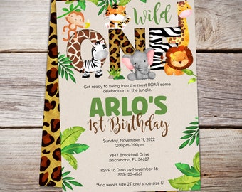 Safari Invitation, Wild ONE, Wild one Birthday Jungle Invitation - 1st birthday digital invitations