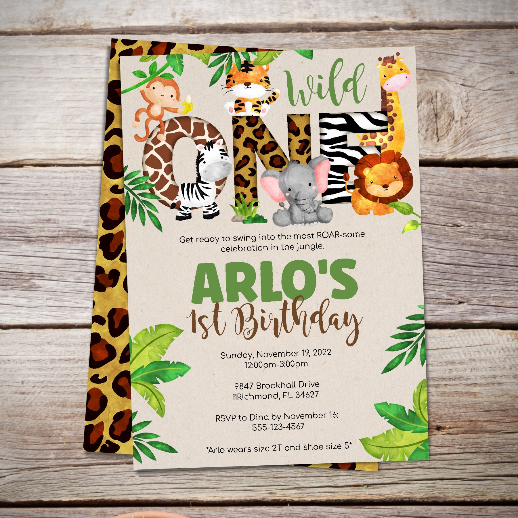 Safari Invitation, Wild ONE, Wild One Birthday Jungle Invitation