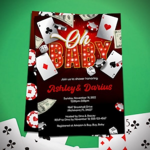 Kasino-Einladung, Kasino-Thema-Babyparty, Poker-Party, Kasino-Thema-Einladungen für Babyparty | Digitaler Sofort Download - B012