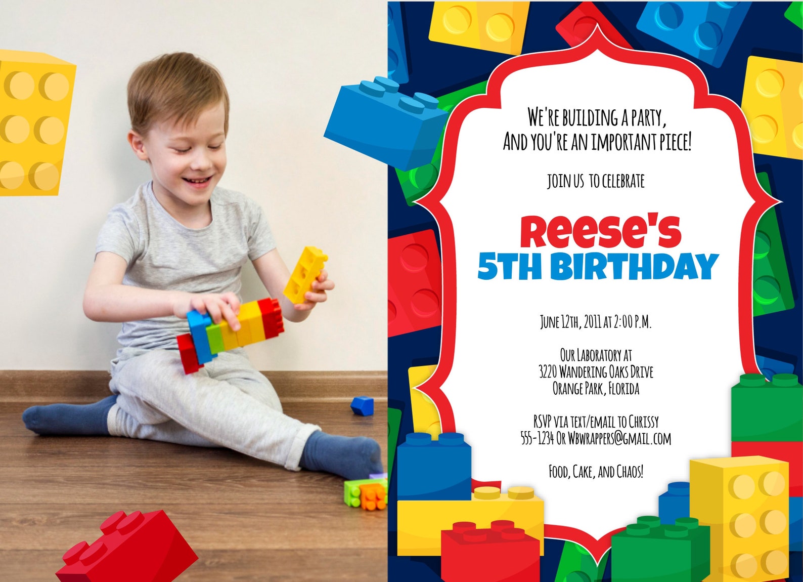 Color Blocks Party Invitation TEMPLATE Building Blocks Photo - Etsy