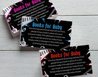 Rock & Roll Baby Shower Insert - Bring a Book Card - Books for Baby Card Insert - Instant Download Printable