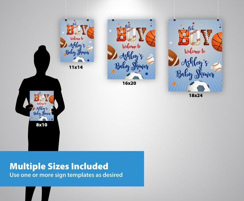 Oh Boy Sports Baby Shower Welcome Sign - sizes available