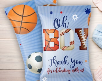 Envoltorios deportivos para bolsas de chips de baby shower - Archivo imprimible para hacer el tuyo propio - Bolsas de merienda para baby shower - Decoración - Bolsas de favor - Chips - B012