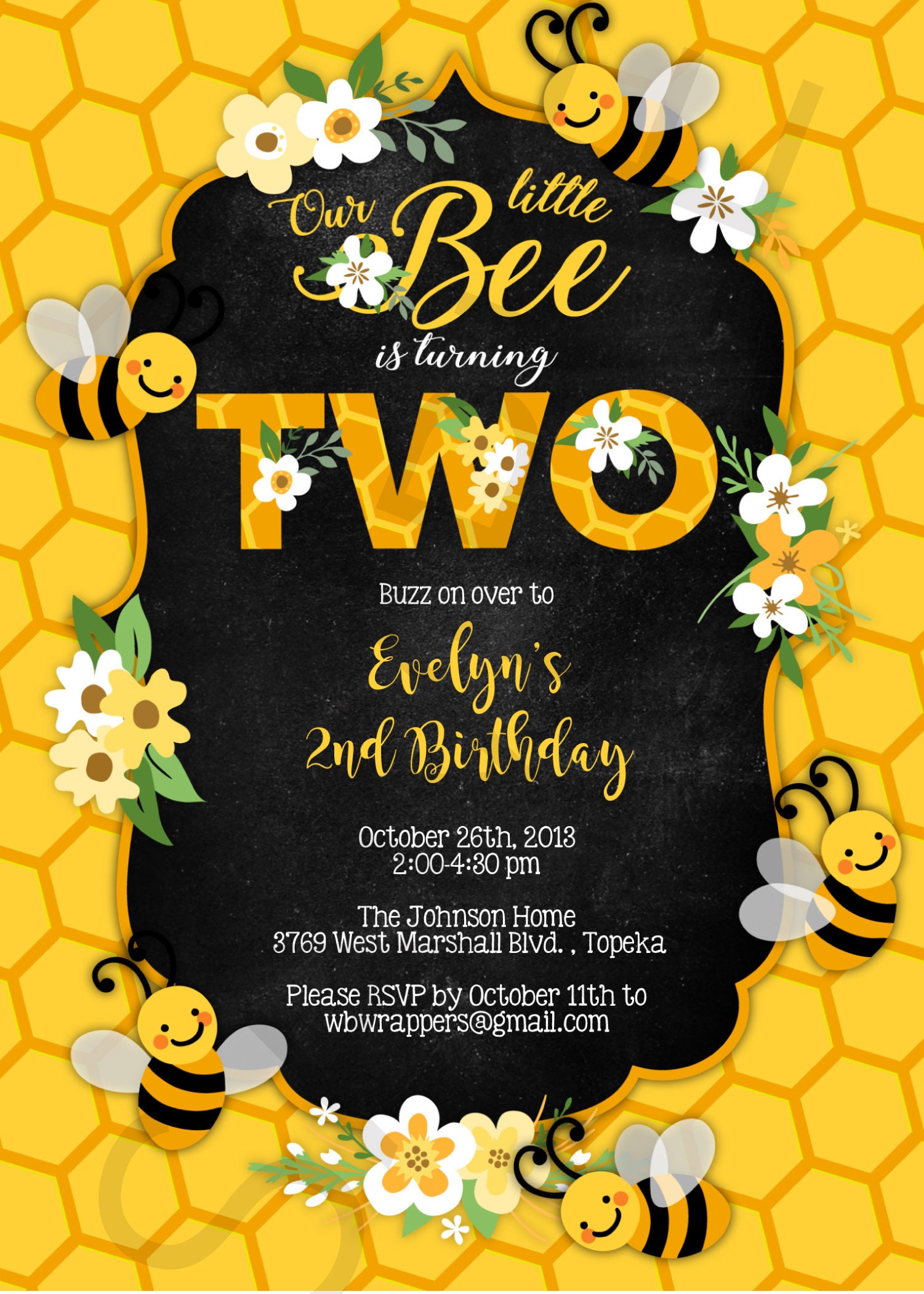 Bee 2nd Birthday Party Invitation Template Bee Day Invites Etsy New