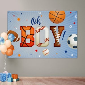 All Star Sports Backdrop, Boy Baby Shower Backdrop, Printable, "Oh, BOY!" Sports Baby Shower, Baby Shower Decor, DIY | Print Your Own