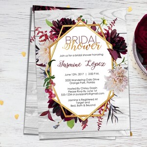 Floral bridal shower invitation, Marsala wedding, Bohemian invitation - Edit Yourself today!