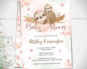 Sloth Baby Shower Invitation for a Baby Girl - Instant Download Template - instant download