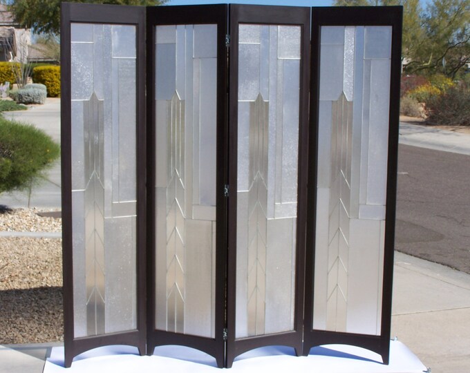 Metropolis Stained Glass Room Divider 4 Panel Screen Etsy
