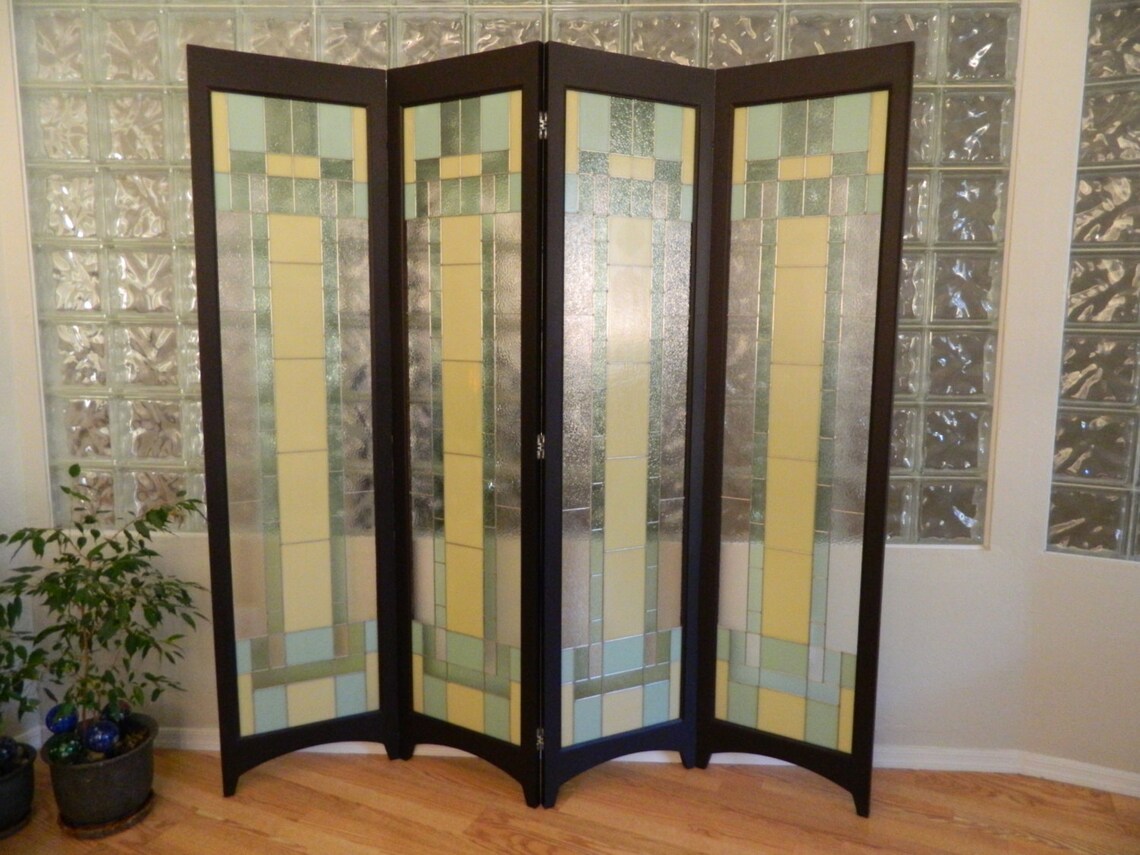 Stained Glass Room Divider 3 Panel Screen Riesling Java Etsy