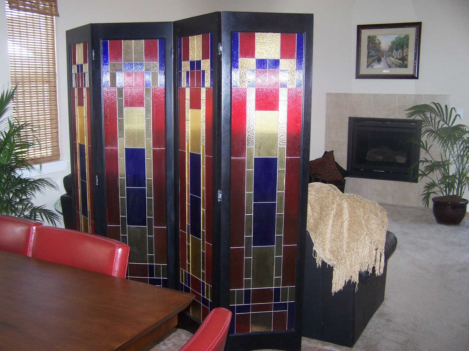 Stained Glass Room Divider 4 Panel Screen, Seville Model by Adair Glass