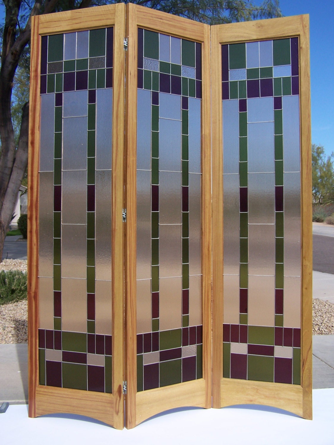 Stained Glass Room Divider 3 Panel Screen Spring Breeze Etsy