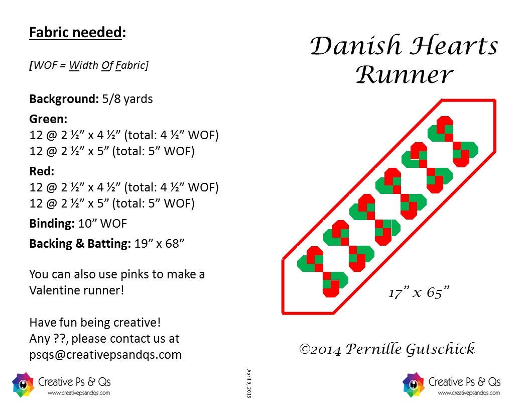 Danish Christmas Hearts Table Runner Quilting Pattern Etsy