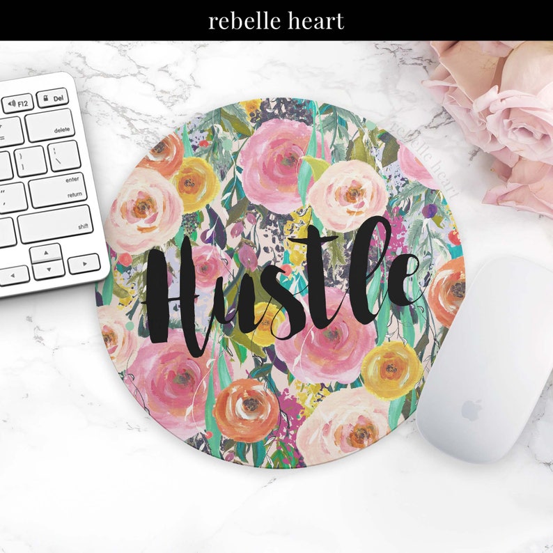 Mouse Pad Hustle Floral Office Decor Cute Desk Accessories Etsy