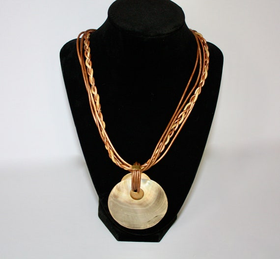 Fabulous Beachwear Necklace, Gold and Brown Braid… - image 5