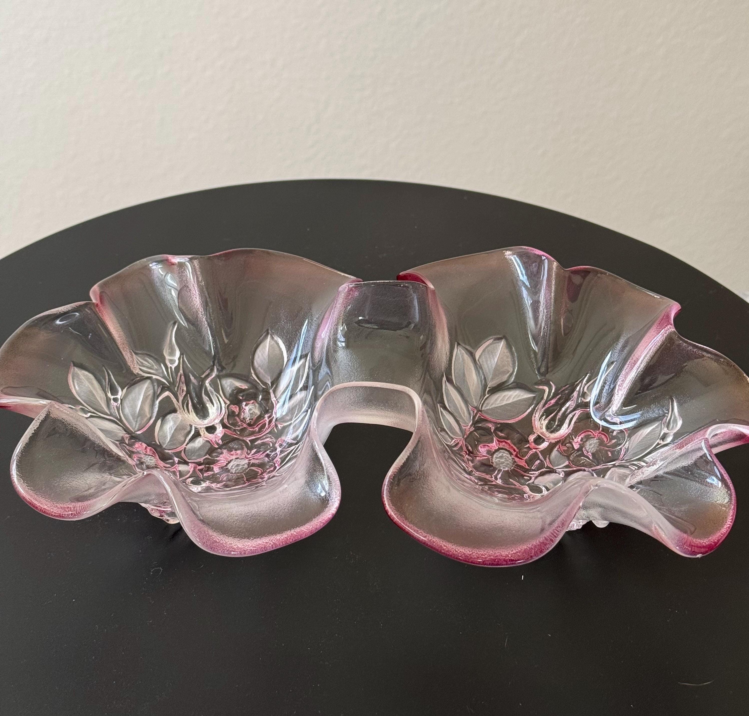Mid Century Collectible Mikasa Glass Pink/purple Ornate Serving