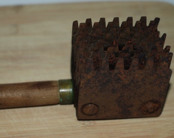 Vtg Wooden Handle Rolling Meat Tenderizer Dough Perforator Spiked Rustic  Japan