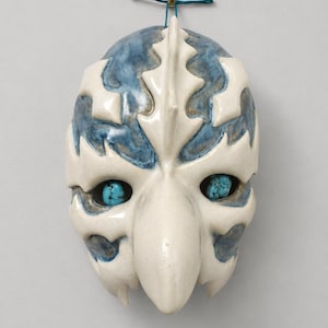 Signed Rick Snow Handmade Ceramic Wall Mask with Natural Turquoise Eyes – New Mexico Studio Pottery